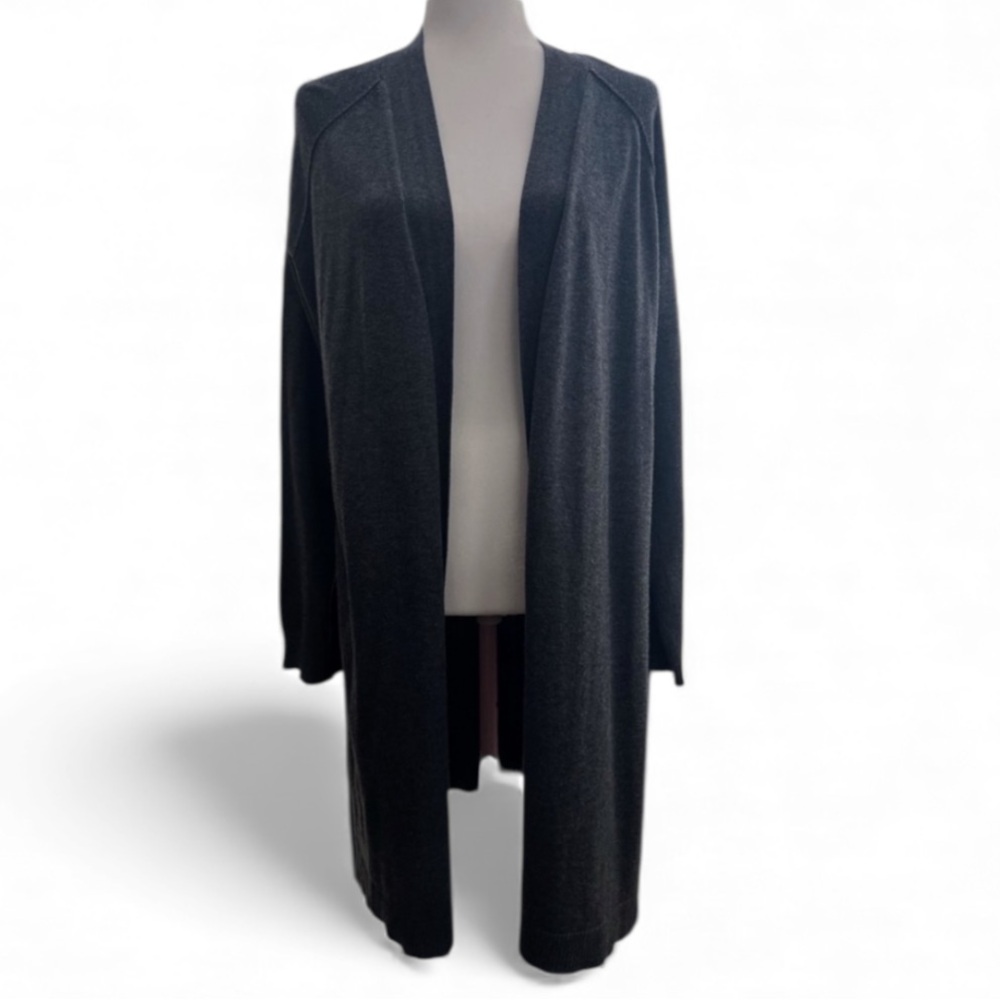 Verve Ami Long Sleeve Cardigan Sweater Duster Open front Dark Gray Size L EUC
